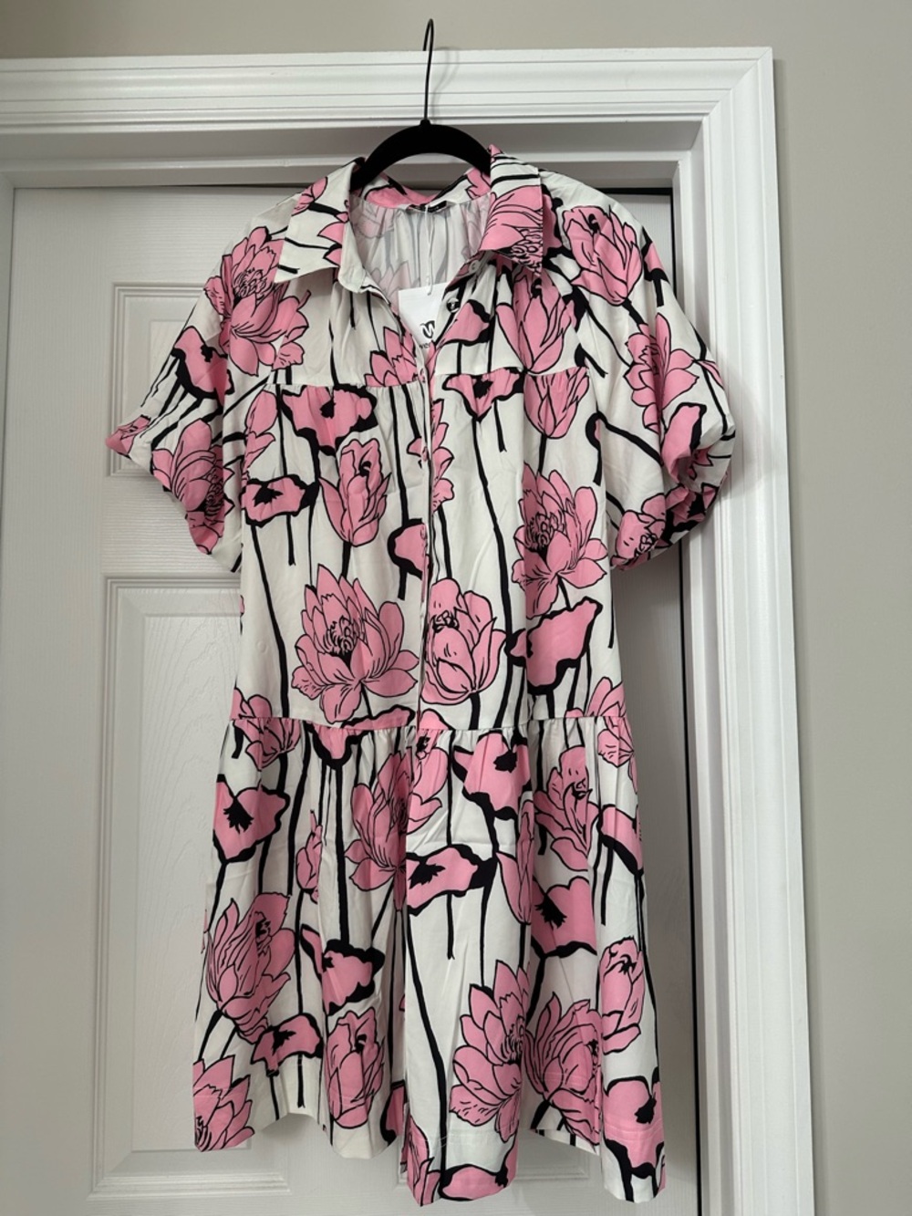 Pink Floral Button-Up Mini Dress